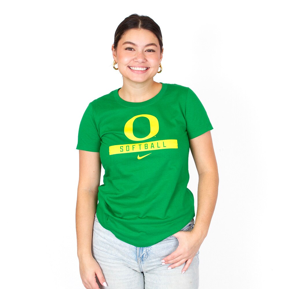 Classic Oregon O, Nike, Green, Crew Neck, Cotton, Women, Softball, T-Shirt, 921101